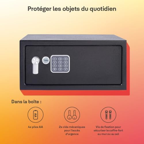 Yale Electronic Laptop Safe – Standard Protection, PIN Keypad + Override Key, Anti-bump Solenoid, Auto Lockdown, Carpeted Interior, Wall/Floor Fixings Included – 24L – YLV/200/DB2 - Image 6