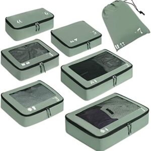 ECOHUB Packing Cubes for Suitcase 7 PCS Travel Organiser Packing Bags Recycled PET Eco Friendly Travel Accessories Shoes Bags Storage Bag Luggage Organiser Pouch(Green)