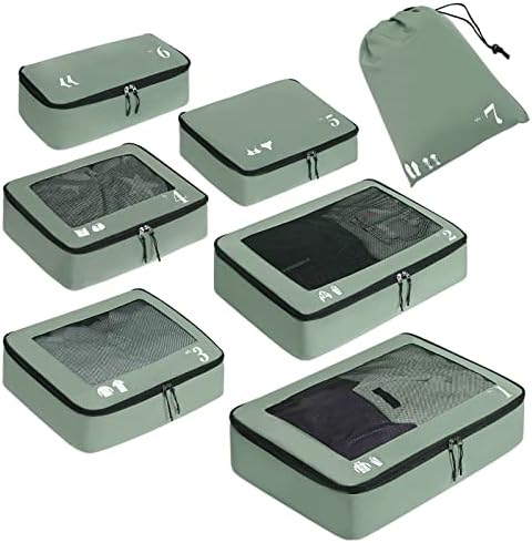 ECOHUB Packing Cubes for Suitcase 7 PCS Travel Organiser Packing Bags Recycled PET Eco Friendly Travel Accessories Shoes Bags Storage Bag Luggage Organiser Pouch(Green)