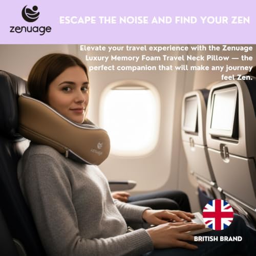 Luxury Memory Foam Travel Neck Pillow, 100% Cotton Jersey, 360° Support, with Mesh Travel Case, Flight Cushion, Eye mask and Ear Plugs, Essentials for flying, Adjustable Size, UK Brand (Latte) - Image 8