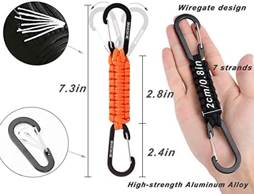 BRAVESHINE Keychain with Snap Hook Carabiner Clips, Paracord Keychain Carabiner Clips with Locking D Ring Hooks Hangers, Heavy Duty Lanyard Key Chain for Car Keys, Backpack, Tools, Men, Women - Image 2