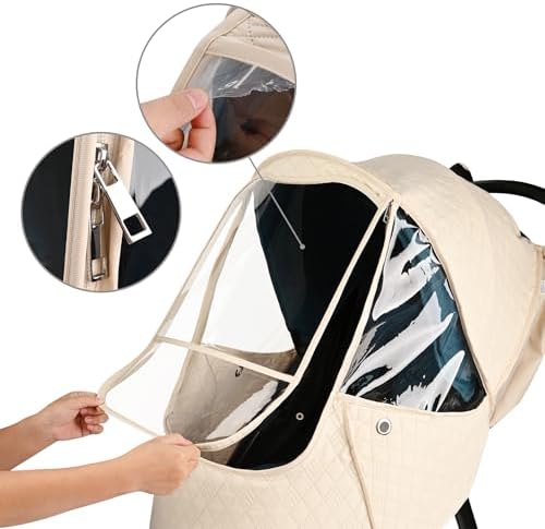 Bebamour Stroller Rain Cover Universal Stroller Accessory, Waterproof, Windproof Protection, Protect from Dust Snow, Baby Travel Weather Shield (Beige) - Image 5