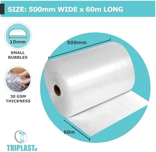 Triplast Bubble Wrap Roll (Pick Any Size: 500mm x 60m) – Strong & Durable Air Bubbles Cushioning for Fragile Items – Packaging Essential for Moving House, Shipping Parcels & Packing Storage Boxes - Image 2