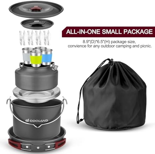 Odoland Camping Cookware Kit for 3-4 People Portable Stainless steel Cooking Set for Camping, Backpacking, Outdoor Cooking and Picnic - Image 6