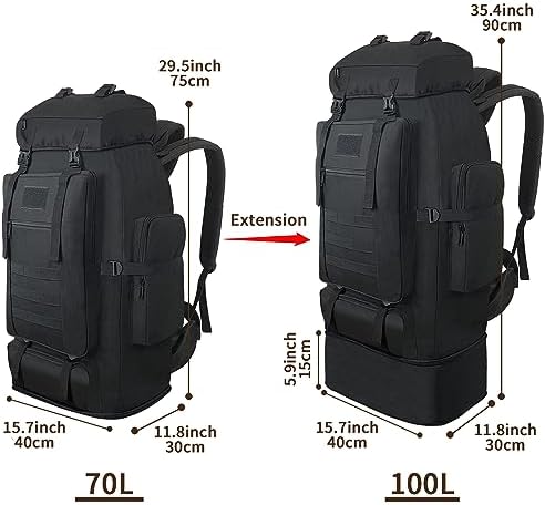 Hiking Backpack,100L Large Camping Backpack, Expandable Waterproof MOLLE Rucksack, Outdoor Sport Travel Daypack Military Tactical Backpack for Men Women (Black) - Image 2