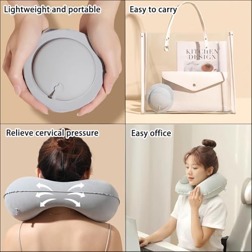 2 PCS Inflatable Neck Pillow for Travel, Compact Neck Support Pillows, Lightweight Inflatable Pillow for Adults Kids Airplane Travel Home and Office (Gray, Navy Blue) - Image 5