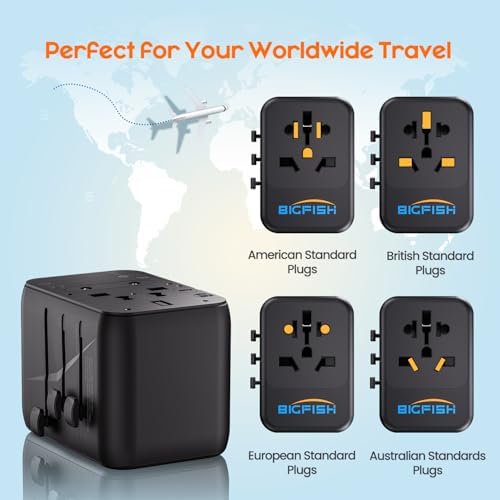 Bigfish Universal Travel Adapter, Worldwide Travel Plug Adapter with 2 USB A and 2 USB C, Dual 10A Fuses All In One International Travel Adapter - EU UK US AUS Plugs - Image 2