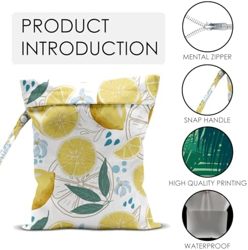 Wet Bag for Swimsuit Pool Travel Baby Cloth Diapers Dirty Yoga Gym Clothes Beach Bags Summer Gifts for Women Men Beach Vacation Essentials Lemon Waterproof Wet Dry Bag Travel Laundry Bags - Image 3