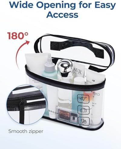 BAGSMART TSA Clear Toiletry Bag,2 Pack PVC Makeup Cosmetic Bag Organizer,Quart Size Travel Bag for Toiletries,Carry-on Travel Accessories Essentials,Black-2pcs - Image 3