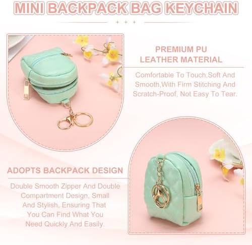 PATIKIL Mini Backpack Cute Cosmetic Bag for Women, PU Leather Creative Pendant Keychain Coin Purse for Makeup Key Card Data Cable Organizer, Green - Image 3