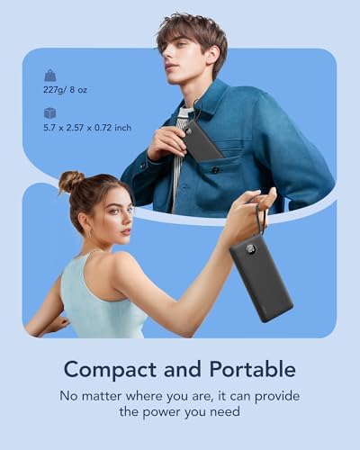 VRURC 10000mAh Power Bank With Built in Cables,USB C Battery Pack Portable Charger with 5 Outputs 2 Inputs Powerbank LED Display compatible with iPhone 17 16 15 14, Samsung,Android-Dark(1 Pack) - Image 5