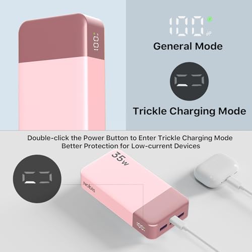 NOBIS Power Bank, 35W 20000mAh Portable Charger, USB C Fast Charging, 4 Ports External Battery Pack with LED Digital Display, Compatible with Laptop, Phone 15 14 13 Pro S23 S22 (Pink) - Image 5