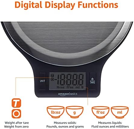 Amazon Basics Digital kitchen scales with LCD display (with batteries), Black and Stainless Steel, BPA free, Weighs up to 11 pounds - Image 3