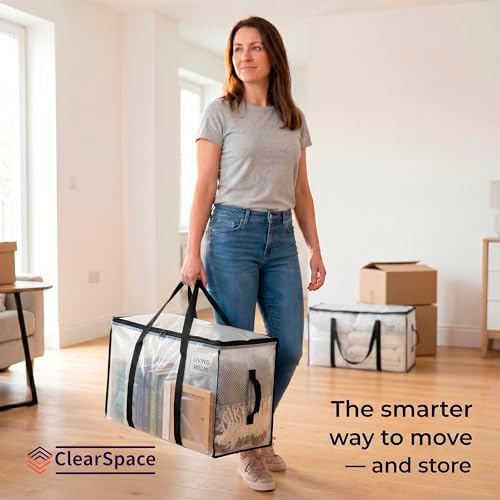 CLEARSPACE Large Moving Boxes & Storage Bags – Oversized Packing Bags with Backpack Straps, Zippers & Handles – Heavy-Duty for College Dorm, Christmas Decorations, 6 Pack - Image 8