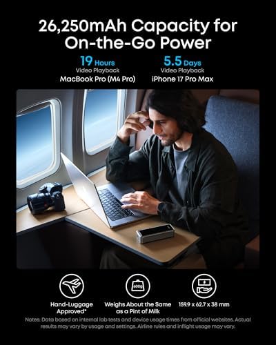 Anker Prime Power Bank, 26,250mAh 3-Port Portable Charger with 300W Max Output, Two-Way Charging, TSA-Approved, App Control, for iPhone 17/16 Series, and More (Base Not Included) - Image 5
