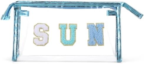 Sibba Clear Sunscreen Makeup Bag, Waterproof Beach Vacation Essentials, Preppy Summer Pool Accessories For Women And Teen Girls, Blue SUN Letter Print Cosmetic Pouch - Image 7