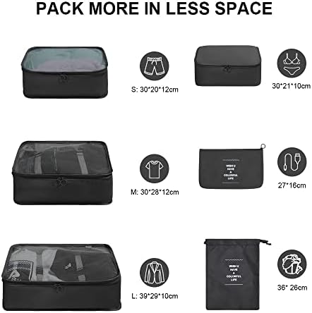 OSDUE Packing Cubes for Suitcases, 6 PCS Travel Luggage Packing Organizers Waterproof Travel Essentials Bag Accessories, Clothes Cosmetics Toiletries Storage Bags, Black - Image 2