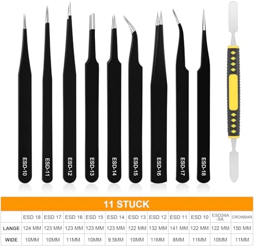 Ainiv Precision Tweezers Set, 11PCS Anti-Static ESD Tweezers Set with 1PCS Micro Wire Cutter for Modeling, Electronic Repair, Handicraft, Laboratory, Jewelry Manufacturing, Hobby etc - Image 2