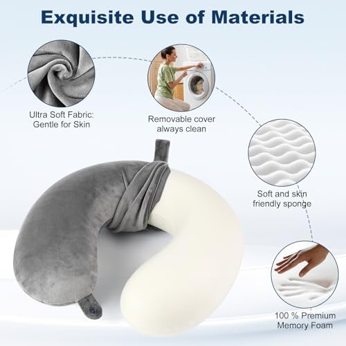 kierain Travel Pillow Memory Foam Neck Pillow for Travel Support Pillow Luxury Compact Lightweight Quick Pack for Camping Sleeping Rest Cushion (Gray) - Image 2
