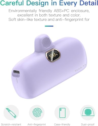 Kuulaa Portable Charger 5000mAh for iPhone 15 16 Power Bank USB-C Portable Phone Charger with Fast Charging (20W) Mini Battery Pack for iPhone 15 Pro/15 Plus/15 Promax/Samsung/Huawei Andriod - Purple - Image 8