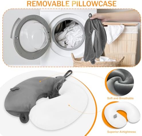 Inflatable Neck Pillow for Travel, Blow up Travel Pillow, Compact Travel Neck Pillows for Adults with Eye Mask and Earplugs, Lightweight Travel Pillow for Airplane, Trains and Office, Grey - Image 5