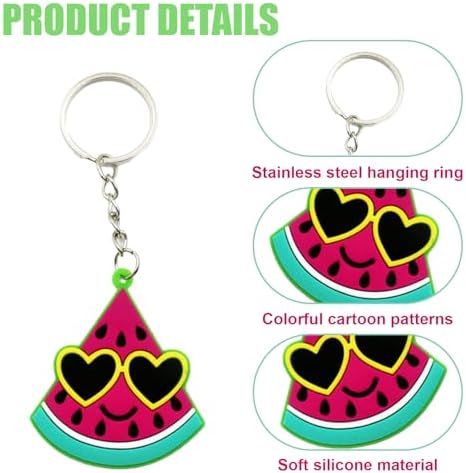 16 Pieces Summer Keychains, Silicone Keychains for Kids, Fruits and Treats Keyring Watermelon Avocado Doughnut Flamingo Cactus, Cute Backpack Keychain Summer Party Favours (A1) - Image 3