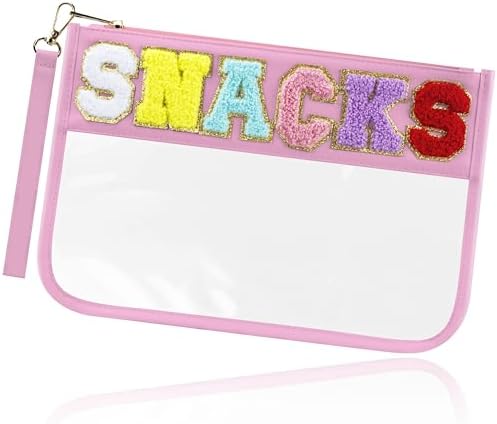 Buycard Snack Bag for Travel with Chenille Letter Patch-Preppy Waterproof Pouch for Travel, Makeup, Gym,Zippered Cosmetic Tote for Women & Girls,Holiday Essentials. (Pink) - Image 8