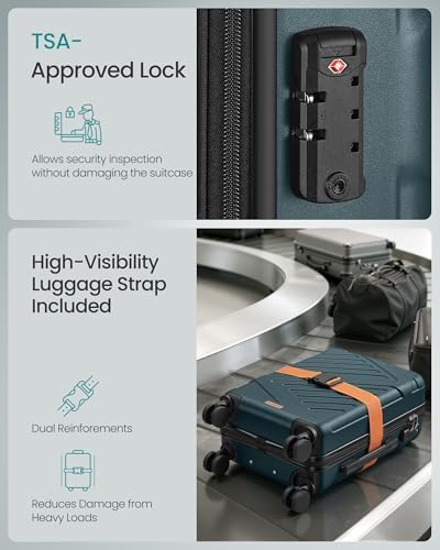 SONGMICS Hard Shell Suitcase, ABS Luggage Trolley with TSA Lock, 4 Double Spinner Wheels, Travel Case with Strap, Cabin Suitcase 55 cm, Slate Teal RLP001C101 - Image 5