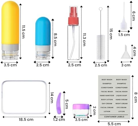 Laxen 16 Pack Travel Bottles for Toiletries, Leakproof Silicone Refillable Set with Clear Toiletry Bag, Cabin Size Carry On Flight Essentials, TSA Approved for Shampoo, Lotion & Cream - Image 2