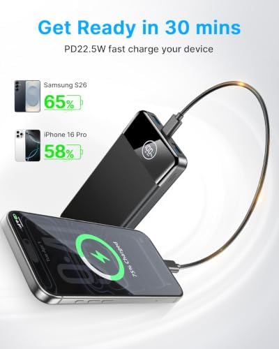 Power Bank Fast Charging 26800mAh,Portable Charger 22.5W Phone Battery Pack Attached USB-C/iOS/Micro-USB Cable, Powerbank for iPhone 17 16 15 14 13 Samsung, for Travel Camping Essentials - Image 4