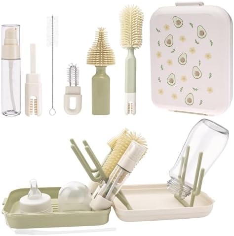 8-in-1 Baby Bottle Brush Set, Travel Bottle Brush Set with Silicone Nipple/Straw Brushes, Soap Dispenser, Drying Rack, Portable Newborn Feeding Accessories for Home & Travel - Image 8