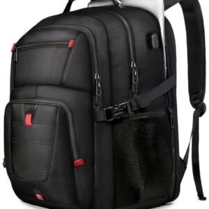 Z-MGKISS Travel Backpack, Large 17.3" Anti-Theft Laptop Rucksack, TSA-Friendly Work Bag with USB Port, Overnight & College Computer Bag for Men Women, Black