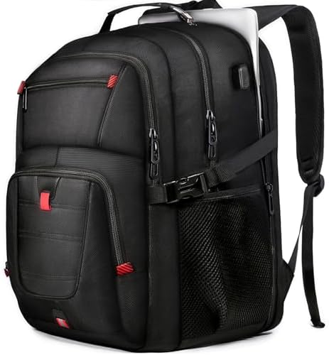 Z-MGKISS Travel Backpack, Large 17.3" Anti-Theft Laptop Rucksack, TSA-Friendly Work Bag with USB Port, Overnight & College Computer Bag for Men Women, Black