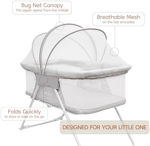 Foldable Baby Crib With Mosquito Net for home or travel | Baby Bed, Travel Cot, Gift for Newborn(0-9kg),Travel bed, compact fold crib,Cradle,Rocking function,Lightweight - Image 7