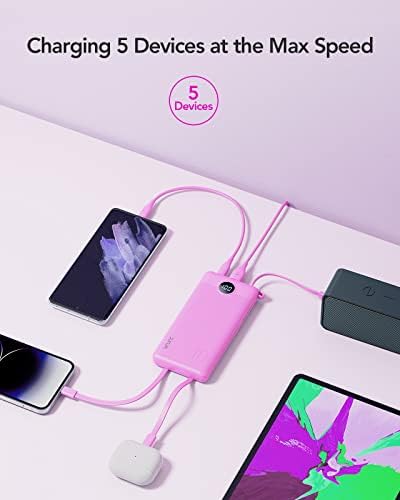 VRURC Power Bank with Built in Cables,10000mAh USB C Portable Charger with 5 Outputs & 2 Inputs and LED Display, External Battery Bank for iPhone/iPad/Samsung Galaxy Tablets and More - Image 3