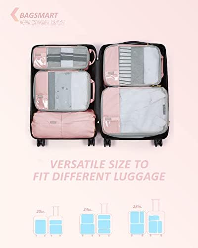 BAGSMART Compression Packing Cubes for Suitcases & Backpack, 6 Set Travel Organisers Bags with Label Pocket for Luggage, Travel Essentials, Holiday & Camping Accessories, Baby Pink - Image 3