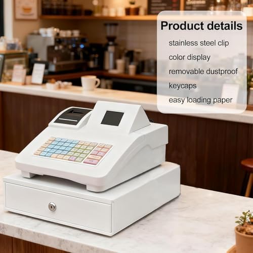Cash Register Till Electronic, Registers Smart Till with Split Design Money Drawer Plug Play Compact Digital LED Commercial No WiFi for Small Business Shop Retail Hospitality White 48 Keys - Image 2