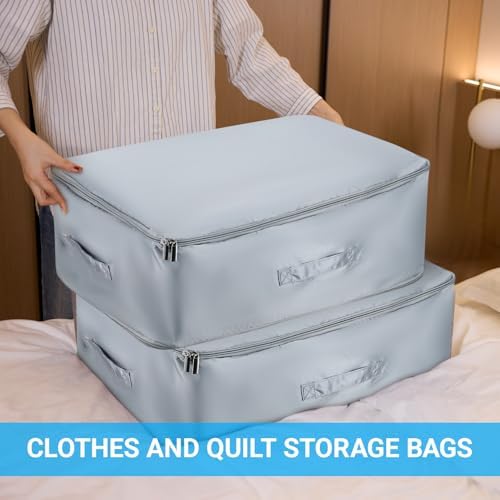 2 Pcs Large Compression Packing Cubes, Bedding Storage Bags, Space Saver Duvet Storage Bags, Ultra Space Saving Self Compression Organizer for Clothes Blanket Duvet Down Jackets(54 x 42 x 30 cm) - Image 5