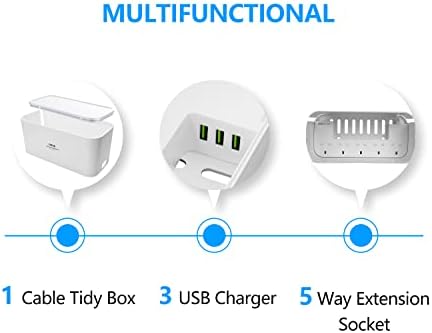 Extension Lead with USB Slots Cable Tidy Box, FDTEK 5 Way Plug Extension with 3 USB Ports and Cable Management Box, UK Power Strip with 2M Cord Overload Protection Switch for Home Office… - Image 4