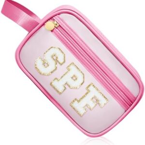 COSHAYSOO Clear Sunscreen Bag Makeup Toiletries Pouch Beach Vacation Essentials Summer Travel Stuff Accessories Personalized Graduation Gifts for Women College Teen Girls Teacher Nurse Pink SPF