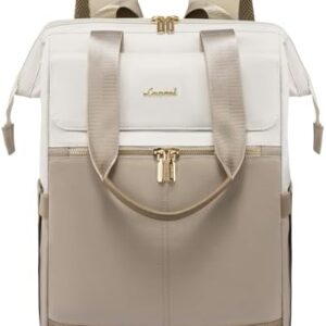 LOVEVOOK Backpack Womens, 15.6 inch Laptop Rucksack Bag for Ladies, Waterproof Daypacks for Office Teacher Nurse, Fashion School Bags with USB Port for Work University Travel Business, Beige Khaki