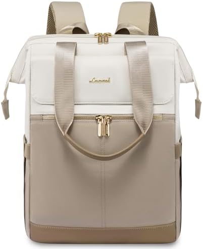 LOVEVOOK Backpack Womens, 15.6 inch Laptop Rucksack Bag for Ladies, Waterproof Daypacks for Office Teacher Nurse, Fashion School Bags with USB Port for Work University Travel Business, Beige Khaki