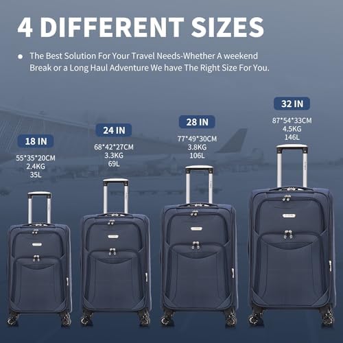 FLYMAX 24" Medium Super Lightweight 4 Wheel Suitcase Luggage Expandable with Wheels Navy - Image 9