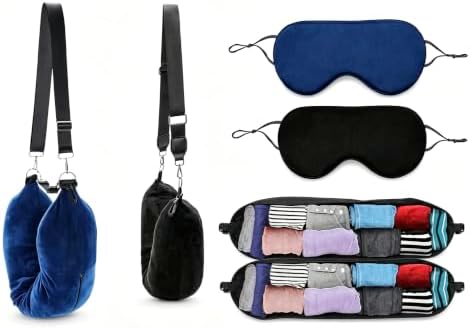 2 pcs Stuffable Neck Pillow for Travel with 2 eye masks, Soft Stuffable Neck Pillow for Travel Multifunctional U-Shaped Cushion Fillable with Clothes for Essentials Extra Luggage, Black and blue - Image 8