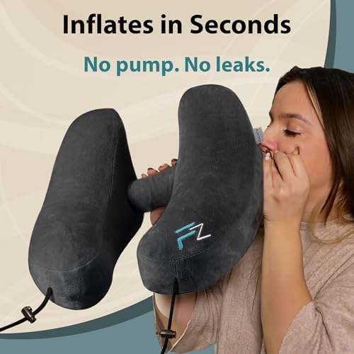 FLOWZOOM AIR Travel Neck Pillow for Airplane Inflatable Hooded Black Size L | H-Shape Support, 5 Sleep Positions, Adjustable Firmness, Washable Cover, Earplugs, Compact and Light 260g, For Plane Car Bus - Image 8