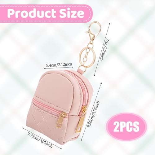 2pcs Mini Backpack Cute Cosmetic Bag for Women PU Leather Makeup Bag Creative Key Pocket Key-Chains Pendant Backpack Keyrings Lipstick Bag Card Holder Data Cable Organizer Zipper Pouch - Image 2
