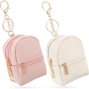 2pcs Mini Backpack Cute Cosmetic Bag for Women PU Leather Makeup Bag Creative Key Pocket Key-Chains Pendant Backpack Keyrings Lipstick Bag Card Holder Data Cable Organizer Zipper Pouch