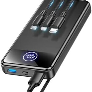 Power Bank Fast Charging 26800mAh,Portable Charger 22.5W Phone Battery Pack Attached USB-C/iOS/Micro-USB Cable, Powerbank for iPhone 17 16 15 14 13 Samsung, for Travel Camping Essentials