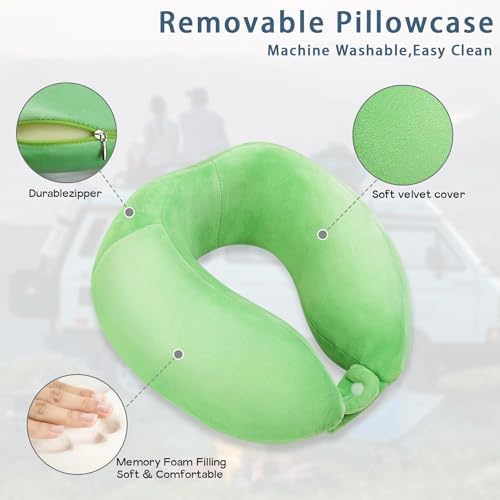 Neck Travel Pillow for Travel Soft Memory Foam Pillows Lightweight Breathable Airplane Pillow Support Head and Chin Perfect for Camping Train Car Office Rest Green - Image 4