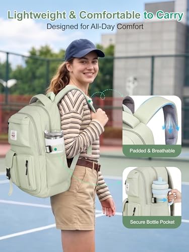 FIORETTO Lightweight School Backpack Womens, Cute School Bag for Teenager Girls, 15.6 Laptop Rucksack Backpack for School Casual Daypacks Travel Backpack for College Work Green 25L - Image 5